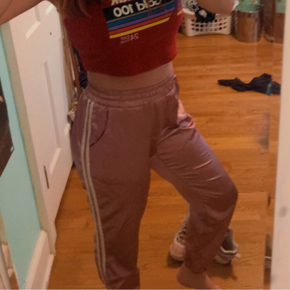 PINK SATIN ADIDAS PANTS